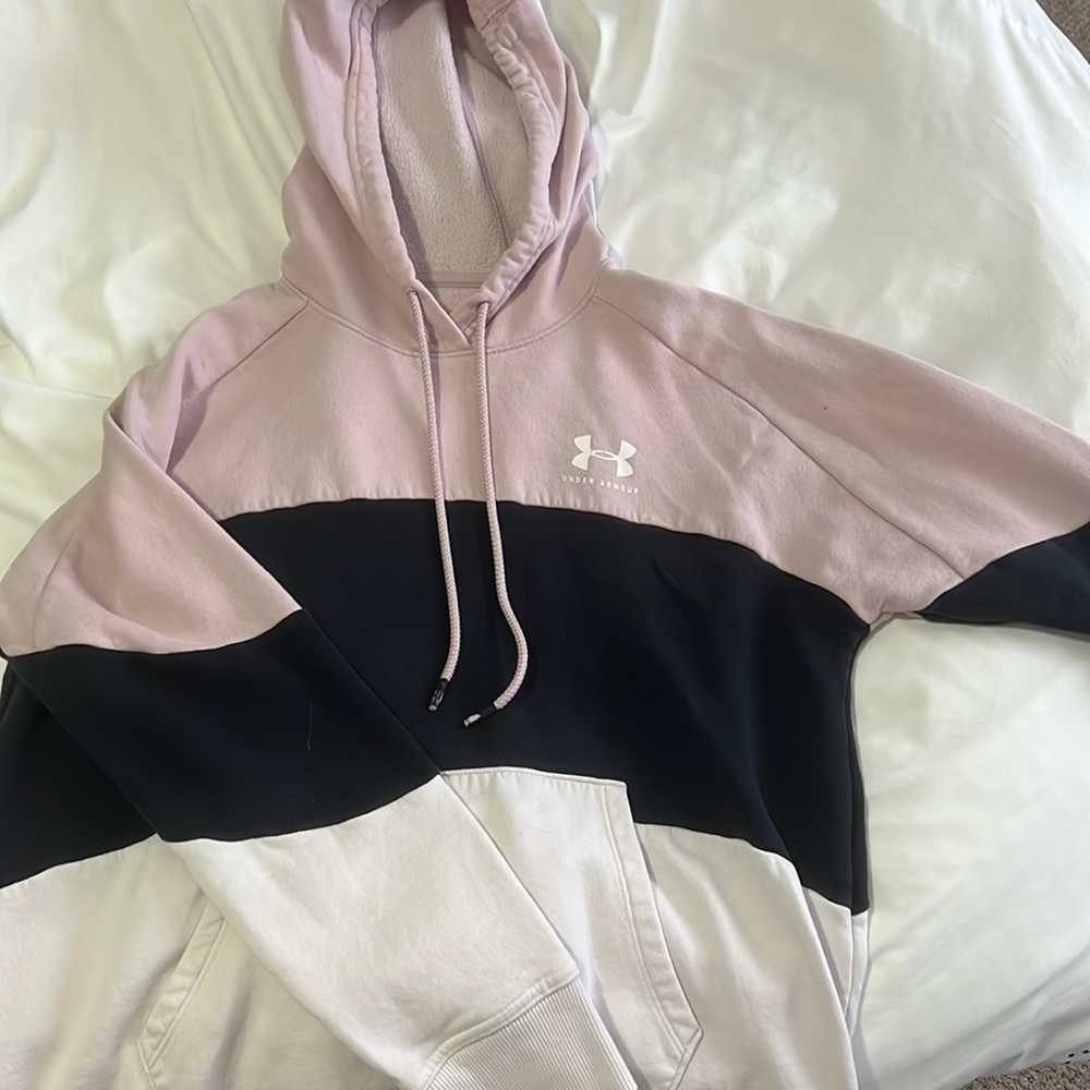 Under Armor pink, white, and black sweatshirt.